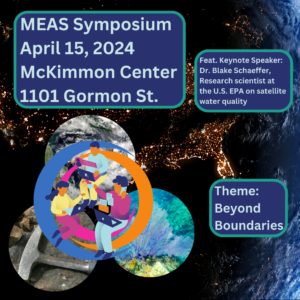 Symposium flyer MEAS Symposium April 15, 2024 McKimmon Center, 1101 Gorman St. Keynote: Blake Schaeffer, research scientist at EPA on satellite water quality Theme: Beyond Boundaries